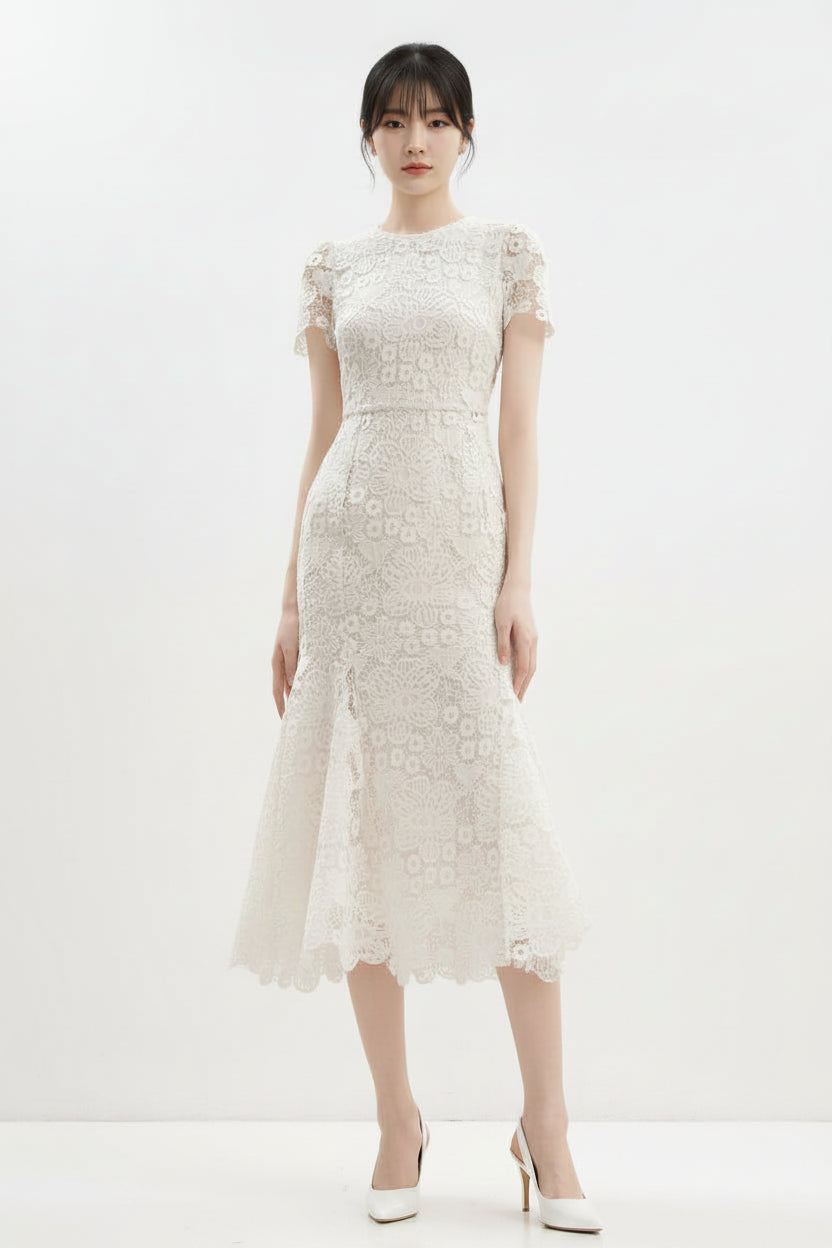 Lace Short Sleeve Mermaid Dress