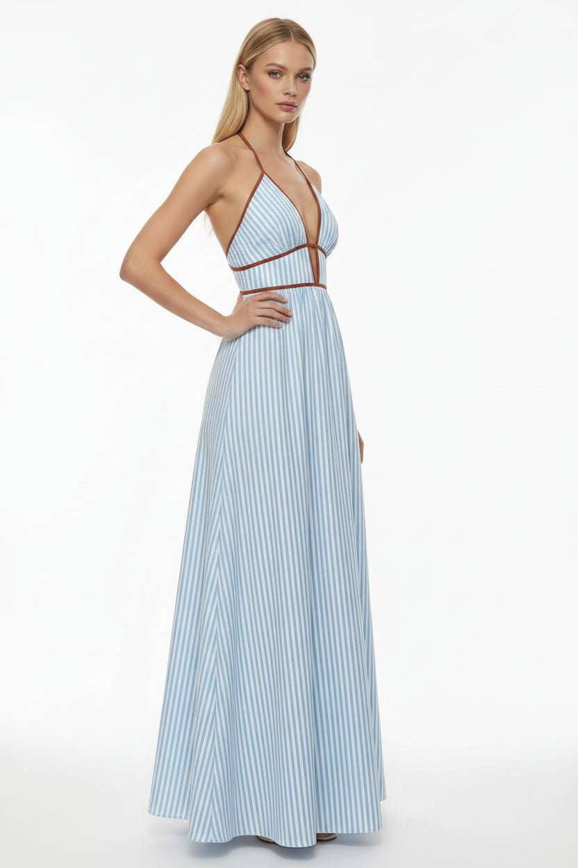 The Marina Striped Halter Neck Maxi Dress