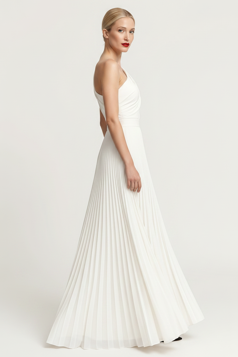 The Aurora One-Shoulder Pleated Gown