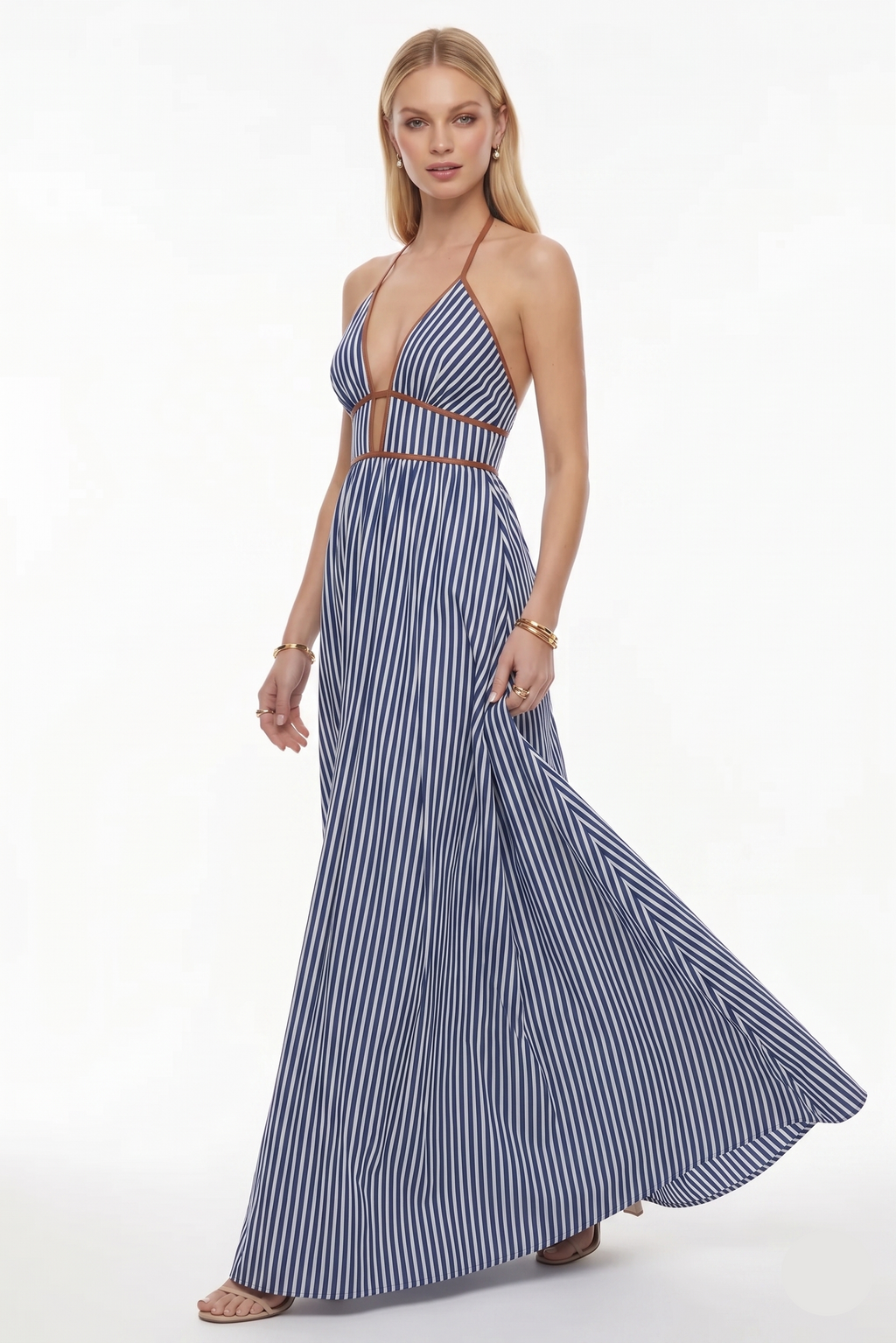 The Marina Striped Halter Neck Maxi Dress