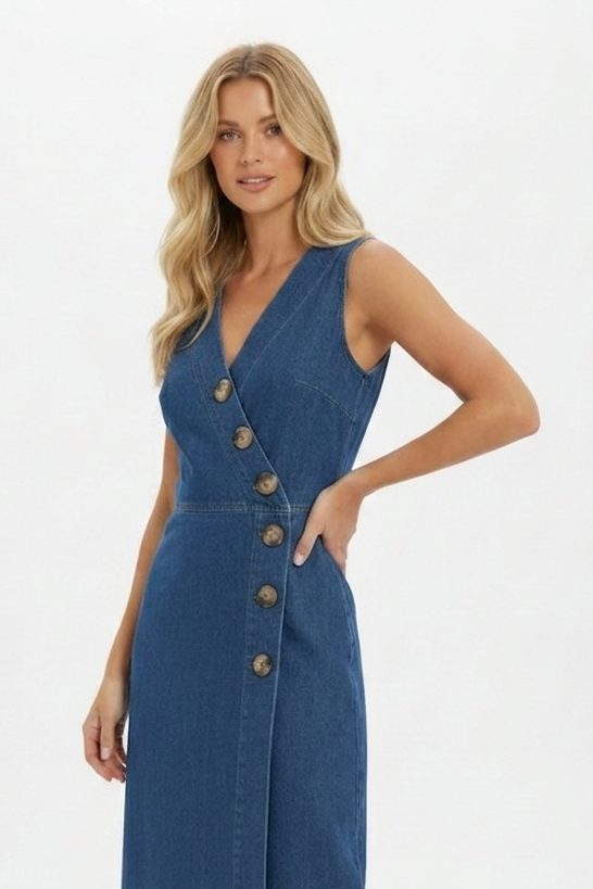 The Heritage Sleeveless Denim Midi Dress