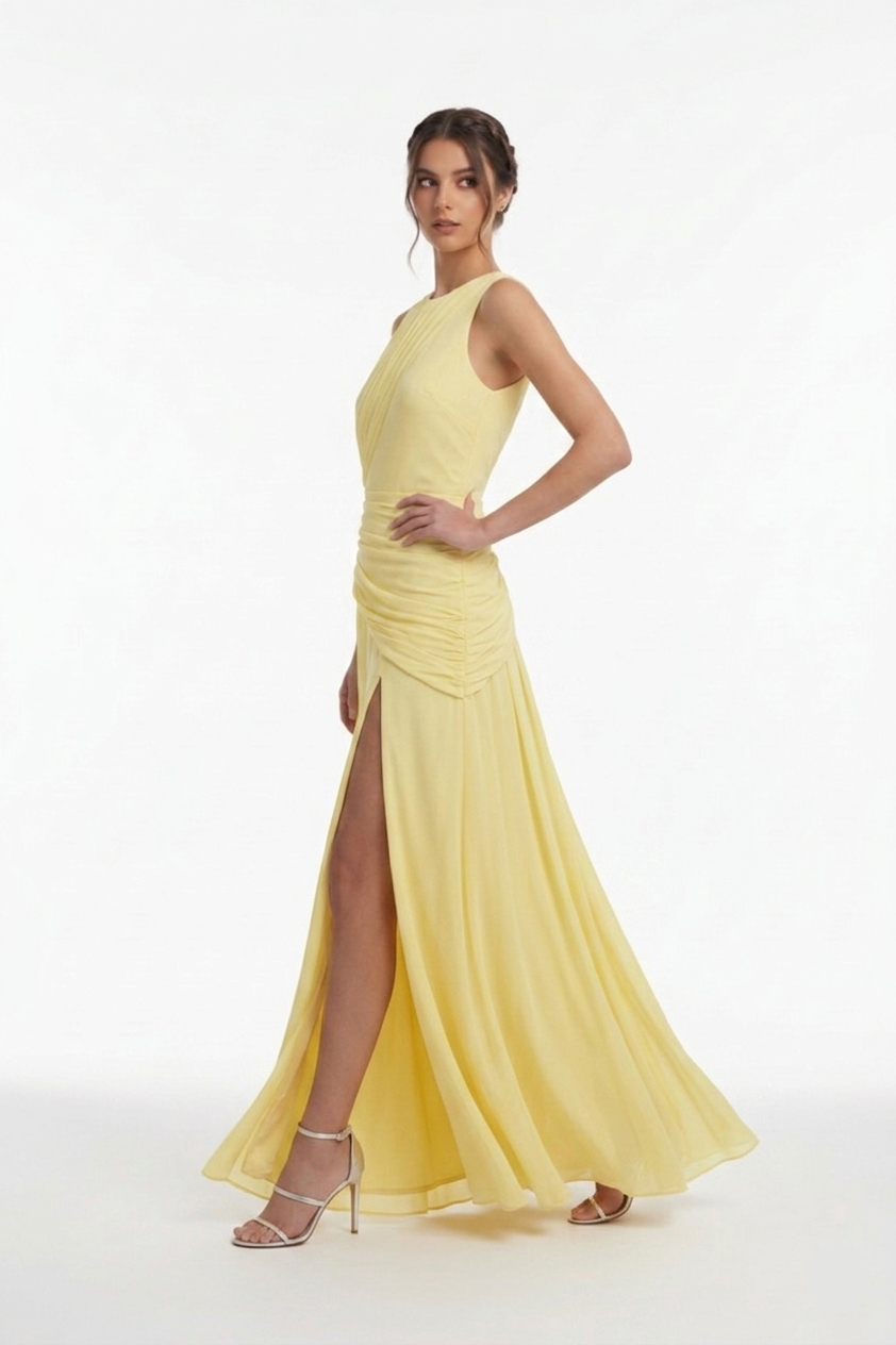 The Athena Grecian Maxi Gown in Pale Yellow