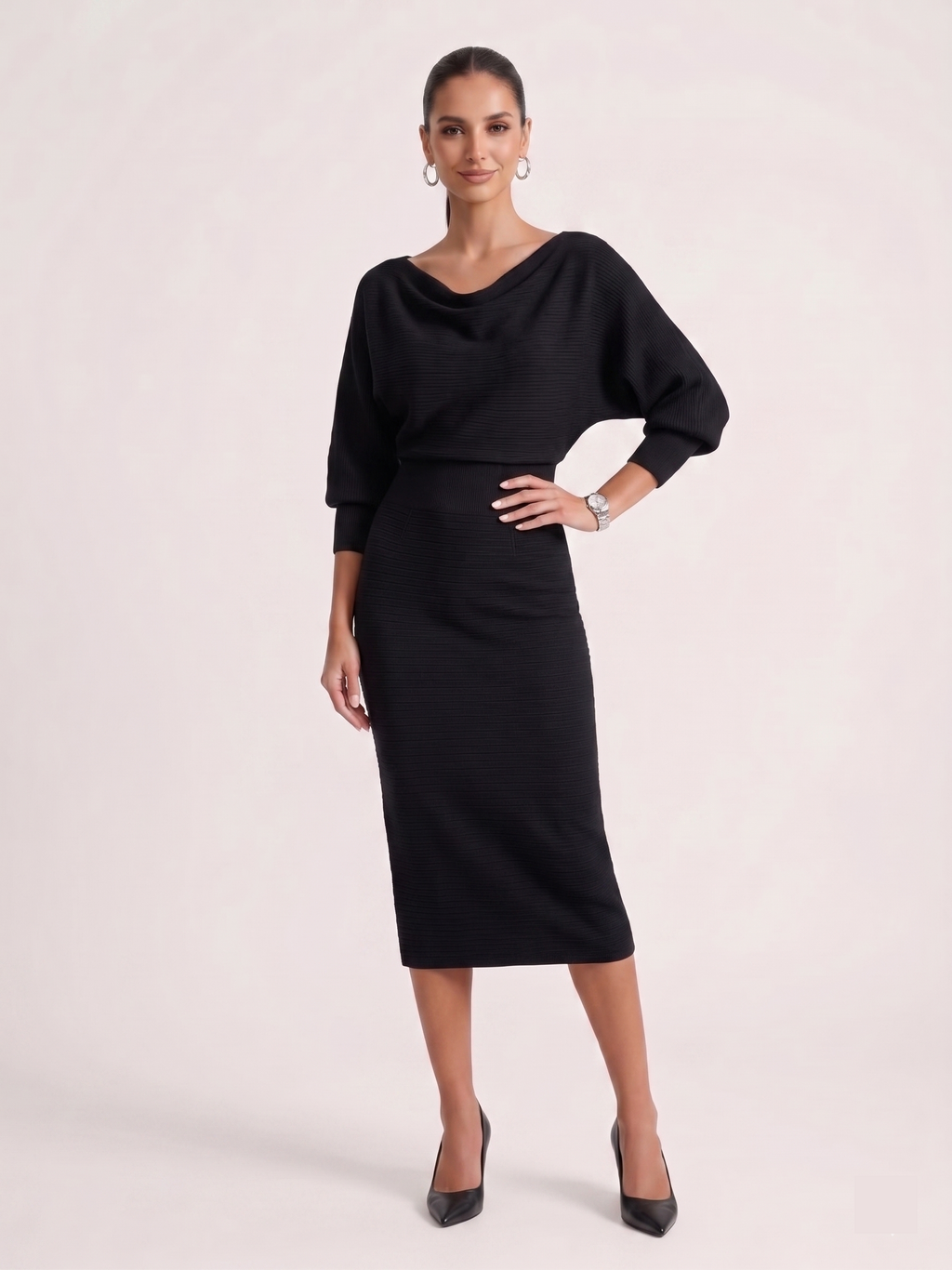 The Clara Cowl Neck Knit Dress