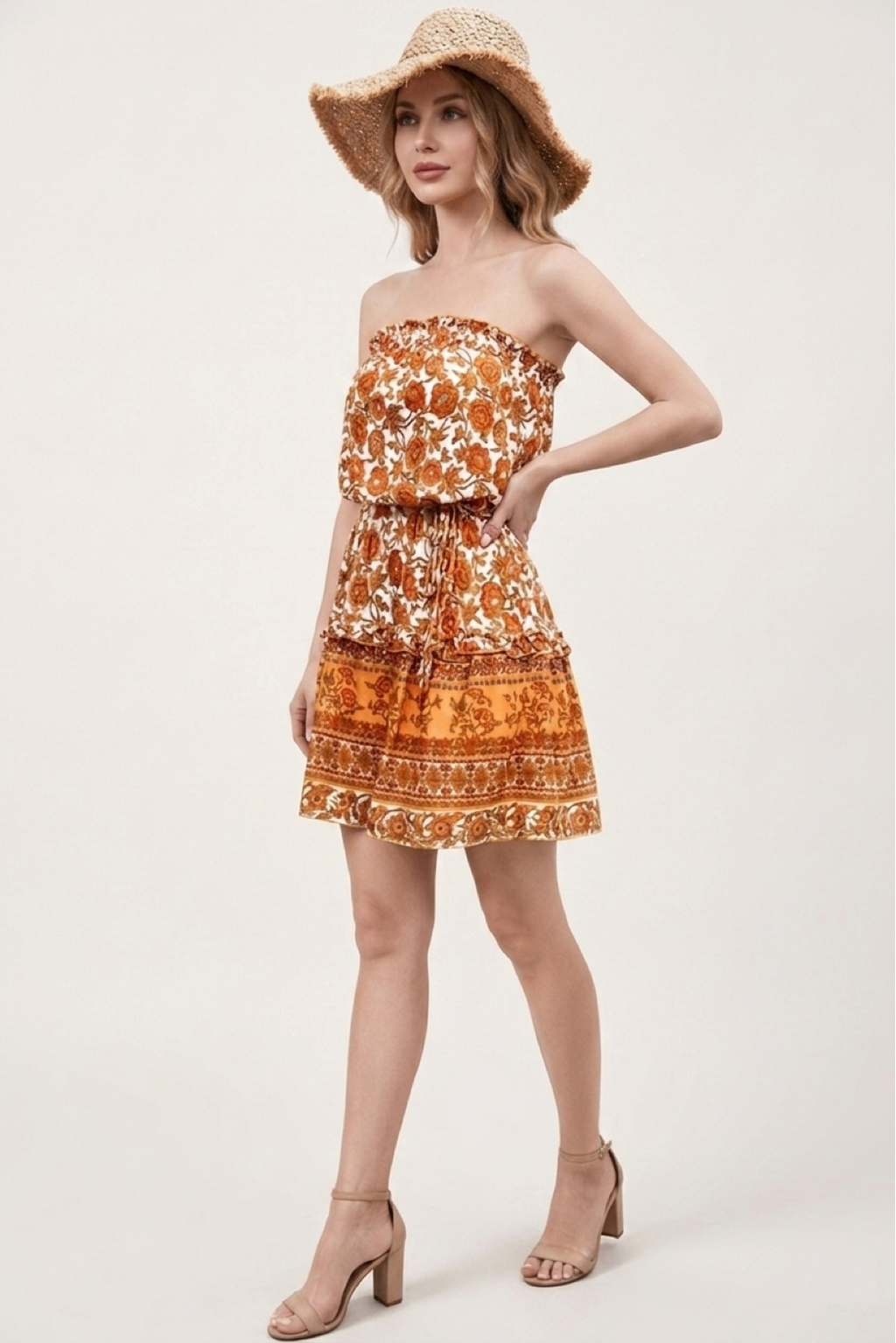 Boho Chic Strapless Ruffle Mini Dress