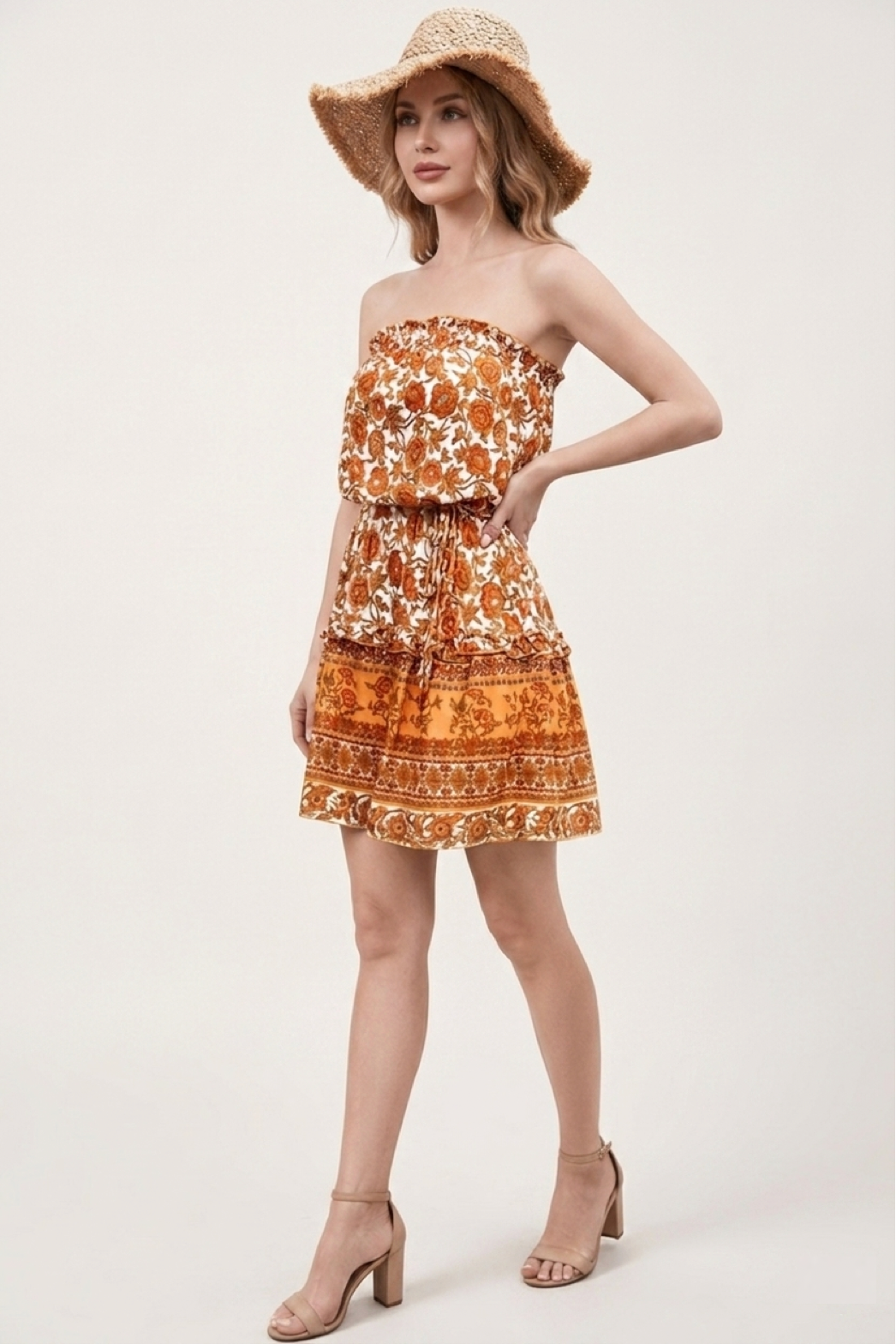 Boho Chic Strapless Ruffle Mini Dress