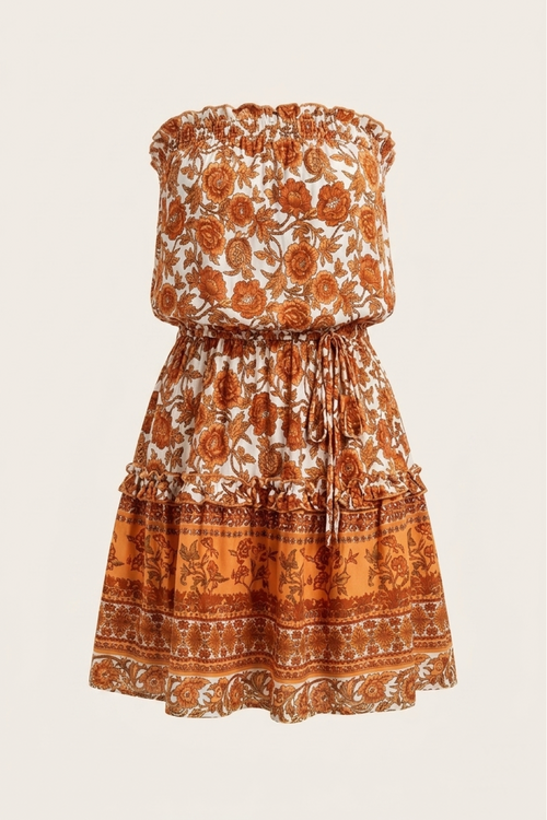 Boho Chic Strapless Ruffle Mini Dress